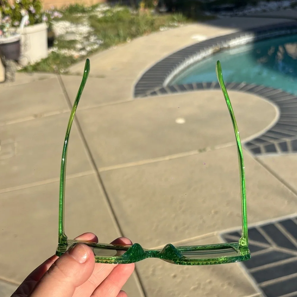 Green Embellished Oversized Sunglasses